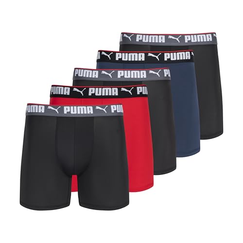 PUMA Herren 5er-Pack Performance-Boxershorts Retroshorts, Marineblau/Rot/Schwarz, Large von PUMA