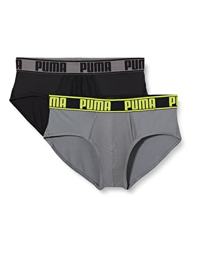 PUMA Herren Active Brief 2P Packed Unterwäsche, Grey Yellow, S (2er Pack) von PUMA