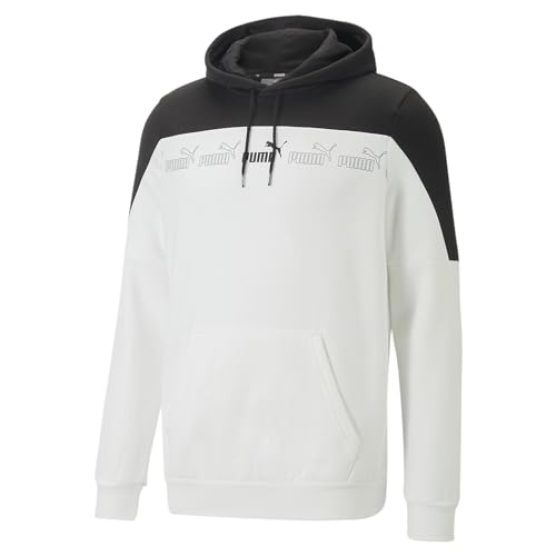 PUMA Herren Around The Block Hoodie XSWhite Black ┃Hoodie für Herren ohne Reißverschluss mit Kängurutasche von PUMA