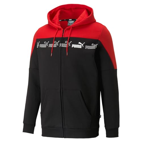 PUMA Herren Around The Block Reißverschluss-Hoodie MBlack High Risk Red ┃Hoodie für Herren mit Reißverschluss und Kängurutasche von PUMA