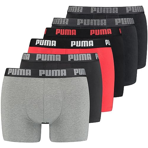 PUMA Herren Basic Boxershorts 6P (Grey/Red/Black, L) von PUMA