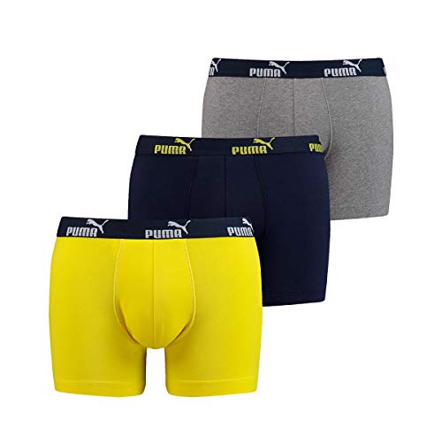 Puma Herren Basic Number1 Boxer 3p Badehose, Mehrfarbig (Marine/Jaune 960), Large (3er Pack) von PUMA