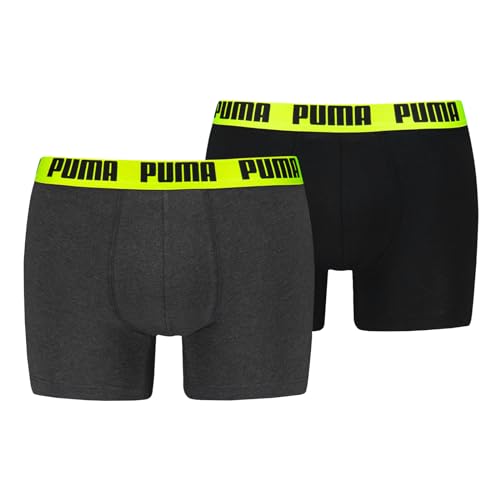 PUMA Herren Boxer Boxershorts Shorts Unterhosen Comfort Stretch 2er Pack, Wäschegröße:XL, Artikel:-010 Dark Grey Melange/Yellow von PUMA