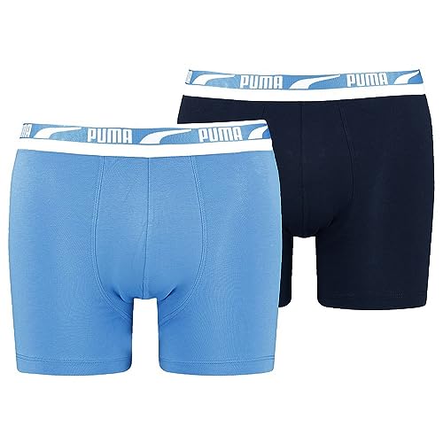 PUMA Herren Boxershort Multi Logo Boxer 2er Pack S M L XL Schwarz Grau Beige, Größe:M, Farbe:Regal Blue/Black 006 von PUMA