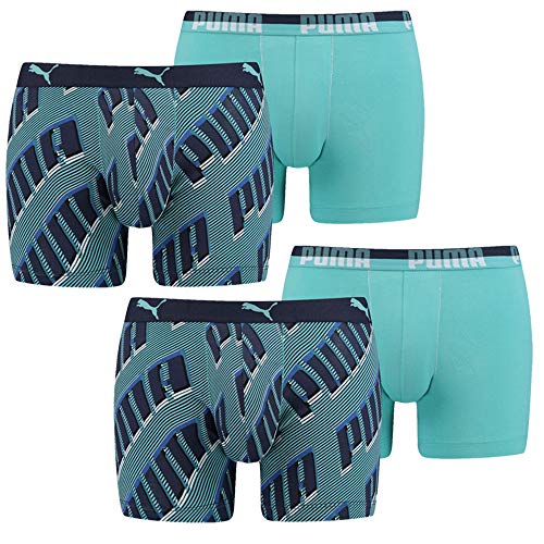 PUMA Herren Boxershorts, 4 Stück, Pants, Shorts, modern, Schriftzug Print (7 / (XL), Herstellerfarbe:Navy/Aqua) von PUMA