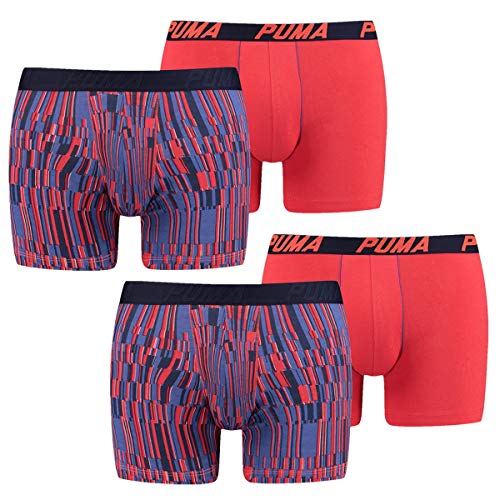 PUMA Herren Boxershorts, 4 Stück Boxershorts, Digitaldruck, modern (6 / (L), Herstellerfarbe: Navy/red) von PUMA