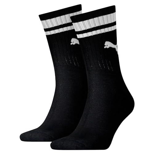 PUMA Herren Crew Heritage Stripe 2P Unisex Socken, Black, 39-42 von PUMA