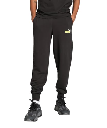 PUMA Herren ESS+ 2 Col Logo Pants Tr Cl Strickhose, Black-Lime Sheen, XL von PUMA