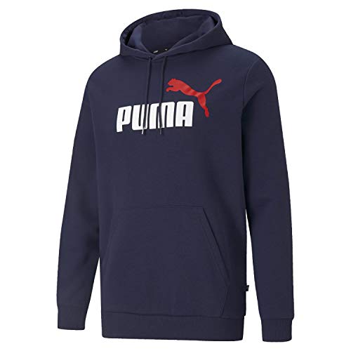 PUMA Herren Essential 2 Col Big Logo Hoodie Laufbekleidung Hoody Dunkelblau - Weiß L von PUMA