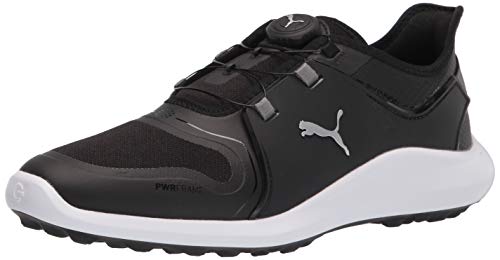 PUMA Herren Ignite Fasten8 Disc Golfschuh, Black Silver Weiß, 46 EU von PUMA