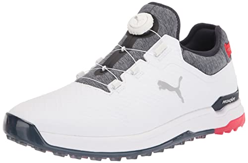 PUMA Herren ProAdapt Alphacat Disc Golfschuh, White/Navy Blazer/High Risk Red, 43 EU von PUMA