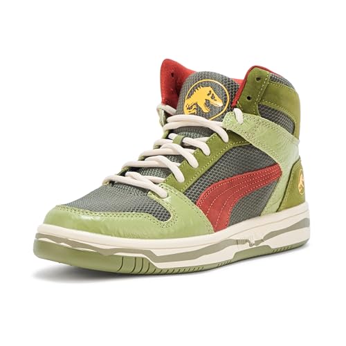 PUMA Herren Rebound Layup Mid Jurassic World Shoes Sneaker, Green Moss-Mars Rot-Gelb Sizzle Ah25, 42.5 EU von PUMA