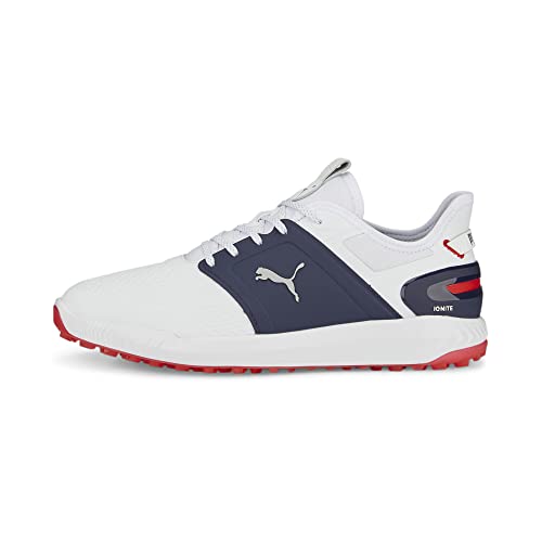 PUMA Herren Ignite Elevate Golfschuhe 44.5White Silver Navy Metallic Blue von PUMA