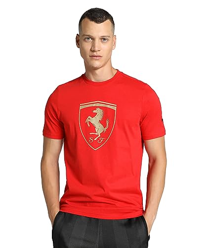 PUMA Herren Scuderia Ferrari Race Big Shield Motorsport T-Shirt LRosso Corsa Red von PUMA