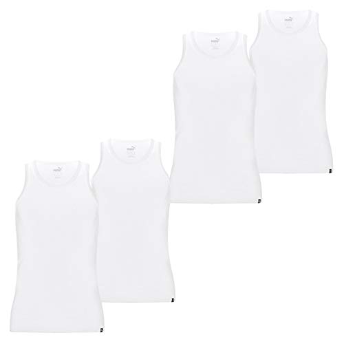 PUMA Herren Tank Top Basic Regular Fit 4er Pack S M L XL Schwarz Weiß 100% Baumwolle, White, M von PUMA