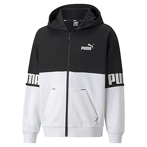 PUMA Herren Tops Power Jugend-Hoodie mit durchgehendem Reißverschluss 164 Black White von PUMA