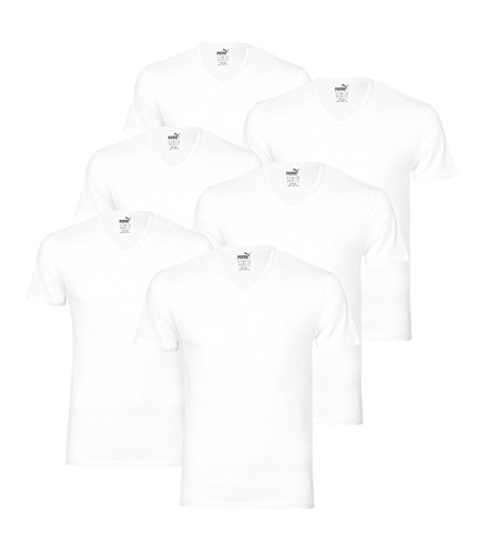 PUMA 6 er Pack Basic V Neck T-Shirt Men Herren Unterhemd V-Ausschnitt, Farbe:300 - White, Bekleidungsgröße:S von PUMA