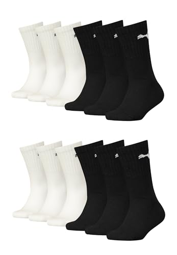 PUMA JUNIOR CREW Kinder Tennis Socken für Mädchen und Jungen 12er Pack, Farbe:White/Black, Socken & Strümpfe:35-38 von PUMA