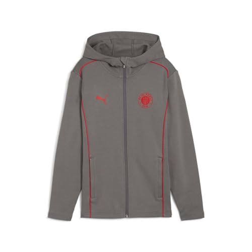 PUMA Jugendliche FC St. Pauli Casuals Kapuzenjacke 164 Flat Medium Gray Red ┃Langarm-Fußballjacke in Regular Fit Unisex Teenager von PUMA
