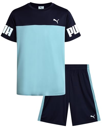 PUMA Jungen Active Shorts Set - 2-teiliges Dry Fit T-Shirt und Performance Gym Shorts - Activewear Bekleidungsset für Jungen (4-16), Marineblau, 14/16 von PUMA