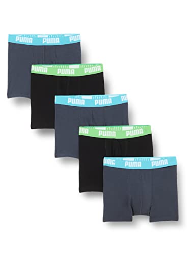 PUMA Jungen Basic Boxer 5 Pack Ecom Unterwäsche, India Ink/Turquoise, 122-128 EU von PUMA