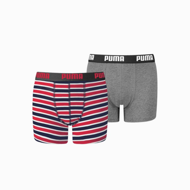 PUMA Jungen-Basic-Boxershorts mit Streifenprint 2er-Pack Für Kinder, Rot, Größe: 7/8, Kleidung von PUMA