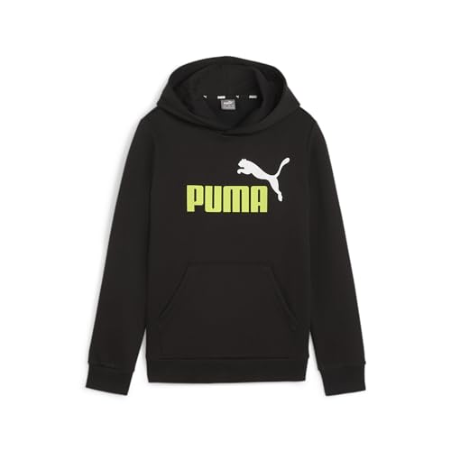 PUMA Jungen ESS+ 2 Col Big Logo Hoodie FL B Schweiß, Black-Lime Sheen, 152 von PUMA