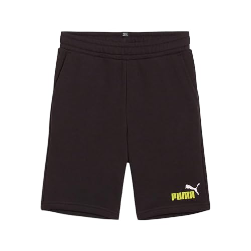 PUMA Jungen ESS+ 2 Col Tr B Strick Shorts, Black-Lime Sheen, 128 von PUMA