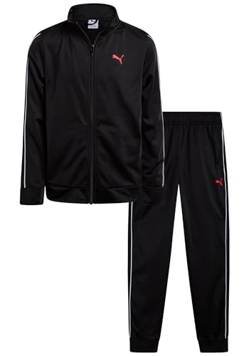 PUMA Jungen-Hosen-Set – 2-teiliges Trikot-Sportjacke, Sweatshirt und aktive Jogginghose, Sportbekleidungsset für Jungen (4–16), Schwarz Rot 48, 14-16 von PUMA