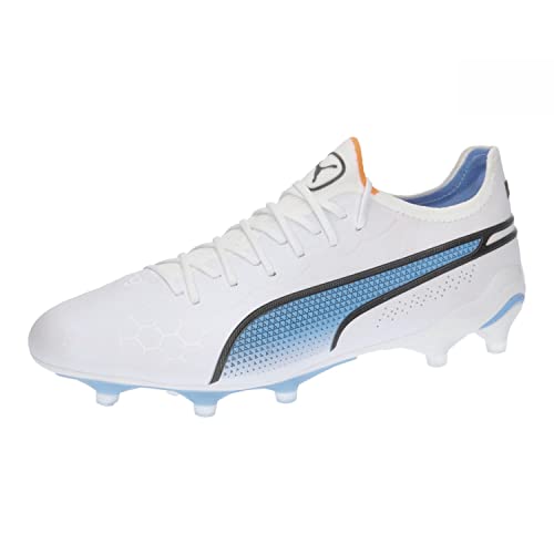 PUMA King Ultimate Fg/AG Fußballschuhe, Größe 45, Weiß, Schwarz, Blau, Glimmer, Ultra Orange, 45 EU von PUMA