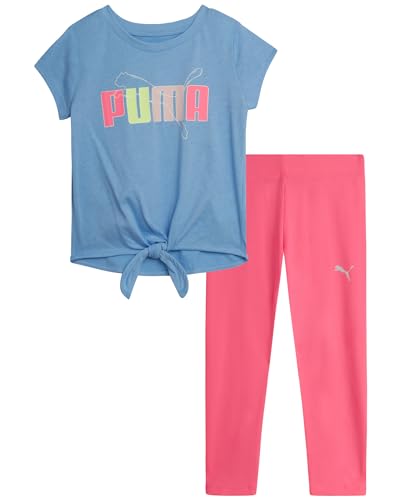 PUMA Kleinkind Mädchen Leggings Set - 2-teiliges Kurzarm-T-Shirt und aktive Performance-Leggings für Kleinkind-Mädchen (18M-5T), blau/rose, 2 Jahre von PUMA