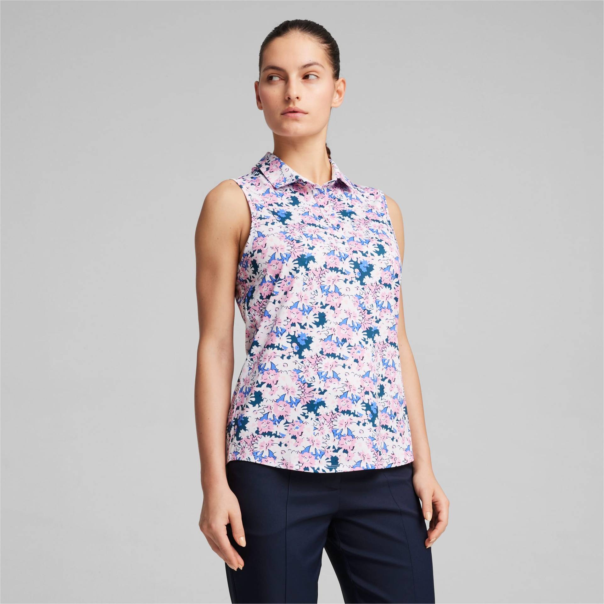 PUMA MATTR Bloom Ärmelloses Golf Poloshirt Damen, Rosa/Weiß, Größe: XL, Kleidung von PUMA