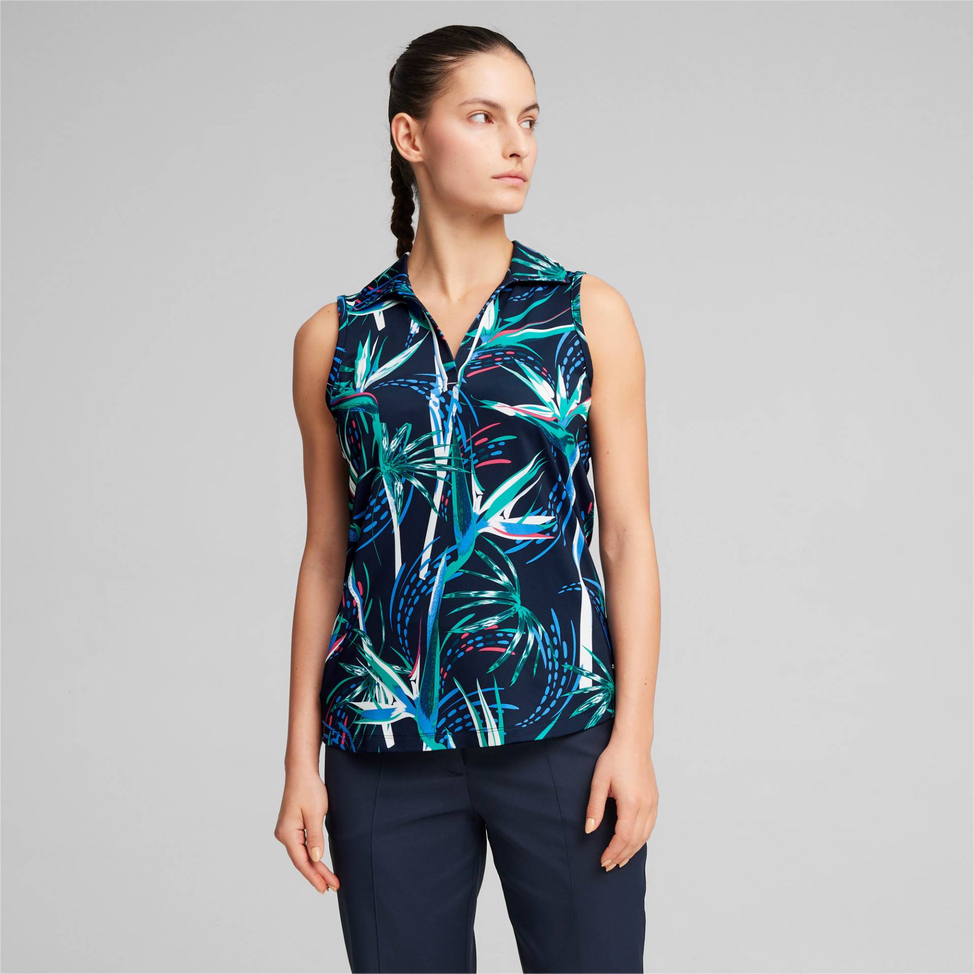 PUMA MATTR Paradise Ärmelloses Golf Poloshirt Damen, Blau/Weiß, Größe: XXL, Kleidung von PUMA