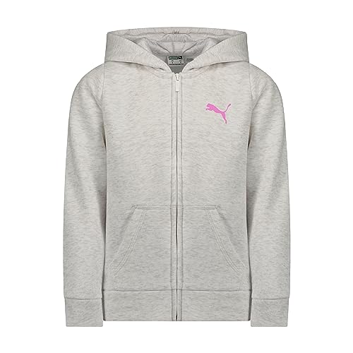 PUMA Mädchen Core Logo Zip Up Hoodie Kapuzenpullover, Weiß meliert, X-Large von PUMA