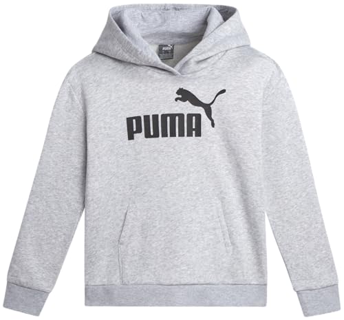 Puma Mädchen-Sweatshirt, lässig, athletisch, mit Kapuze, leichter Fleece-Pullover, grafische Hoodies für Mädchen (7–16), Heather Grey Core, 8-10 von PUMA