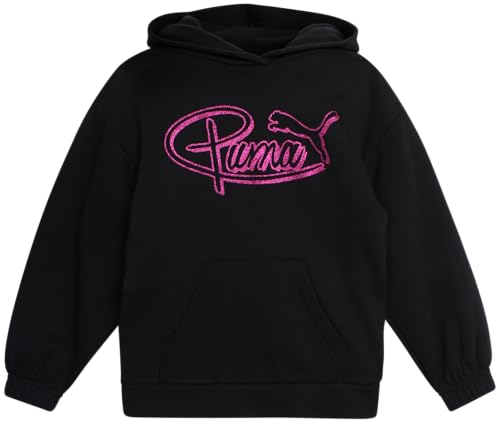 Puma Mädchen-Sweatshirt, lässig, athletisch, mit Kapuze, leichter Fleece-Pullover, grafische Hoodies für Mädchen (7–16), Schwarz, 8-10 von PUMA