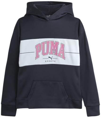 Puma Mädchen-Sweatshirt, lässig, athletisch, mit Kapuze, leichter Fleece-Pullover, grafische Hoodies für Mädchen (7–16), grau dunkel, 12-14 von PUMA