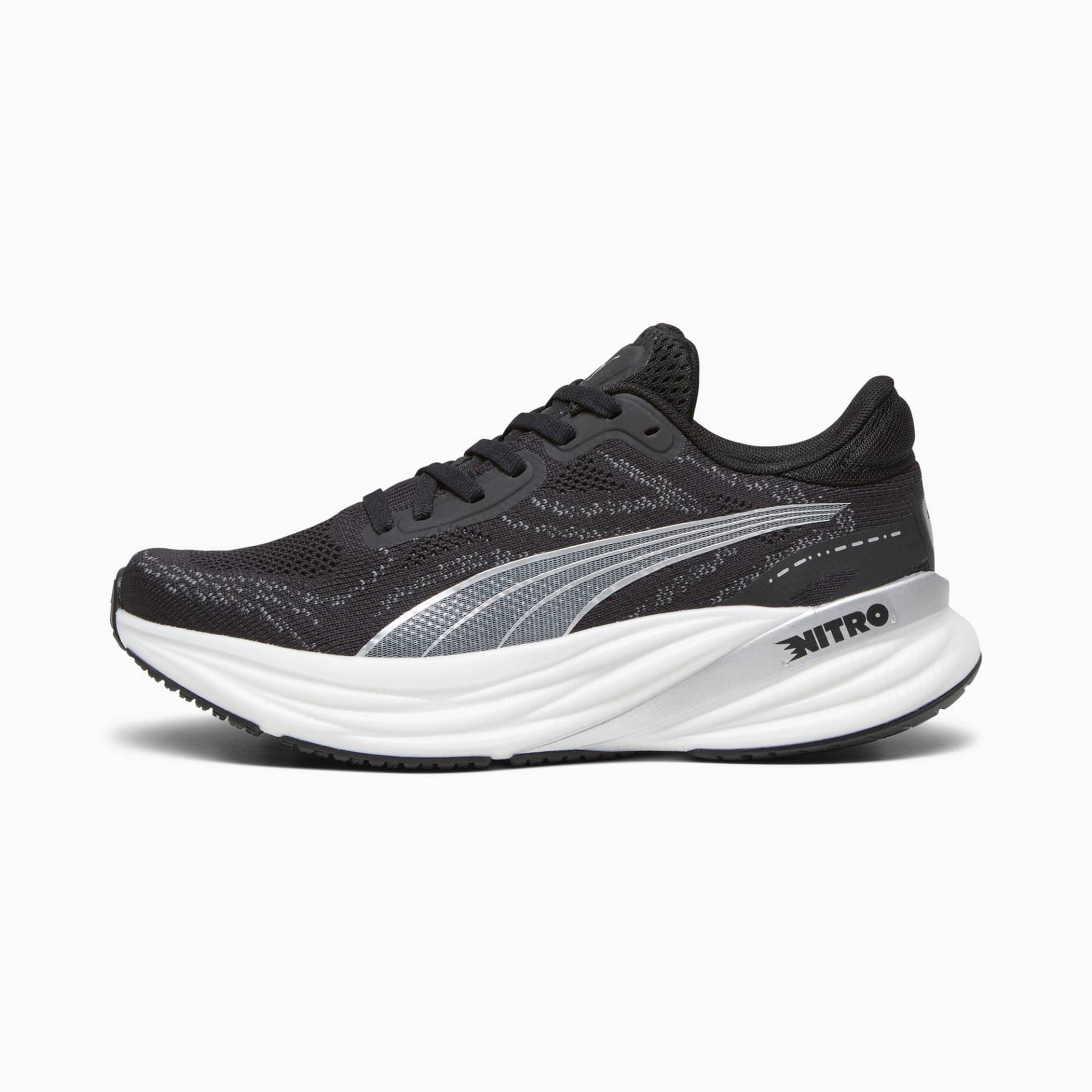 PUMA Magnify NITRO™ 2 Laufschuhe Damen, Schwarz/Weiß/Silber, Größe: 38.5, Schuhe von PUMA