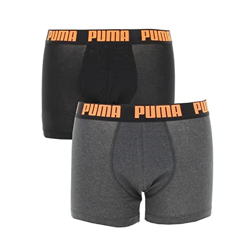 PUMA Herren Basic Boxer Briefs, Black Ultra Orange Combo, L (2er Pack) von PUMA
