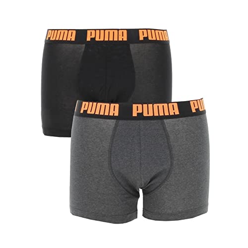 PUMA Men's Basic Boxer Briefs, Black Ultra orange Combo, M (2er Pack) von PUMA