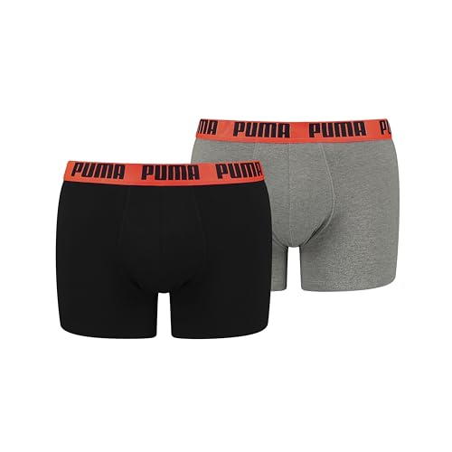 PUMA Men's Basic Boxer Briefs, mid Grey Ultra orange Combo, M (2er Pack) von PUMA