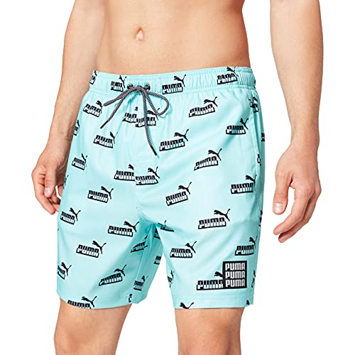 PUMA Mens Men's No. 1 Logo All-Over-Print Mid Shorts Swim Trunks, Blue/Black, XL von PUMA