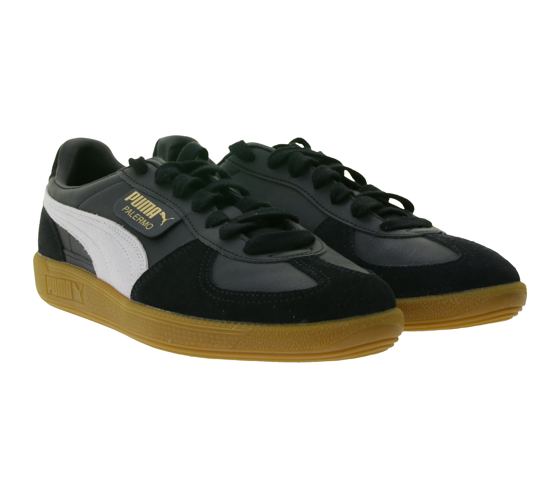 PUMA Palermo Sneaker mit Overlays aus Veloursleder Echtleder-Schuhe mit seitlichem Palermo-Label Schnür-Schuhe 396464 03 Schwarz/Grau/Weiß von PUMA