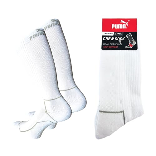 PUMA Performance Crew Train (8-Paar Socken 43-46 Weiß) Sportsocken Laufsocken Arztsocken atmungsaktiv gepolstert für optimalen Komfort von PUMA