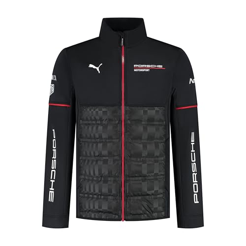 PUMA Porsche Motorsport Herren Team Hybridjacke mit gewebtem Oberteil und gepolstertem Unterteil für ultimativen Komfort - Schwarz - Größe: S von PUMA
