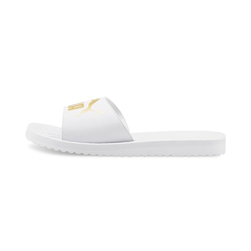 PUMA Purecat Unisex Slide Sandal , Puma White Puma Team Gold, 43 EU PUMA Purecat Unisex Slide Sandal , Puma White Puma Team Gold, 43 EU von PUMA
