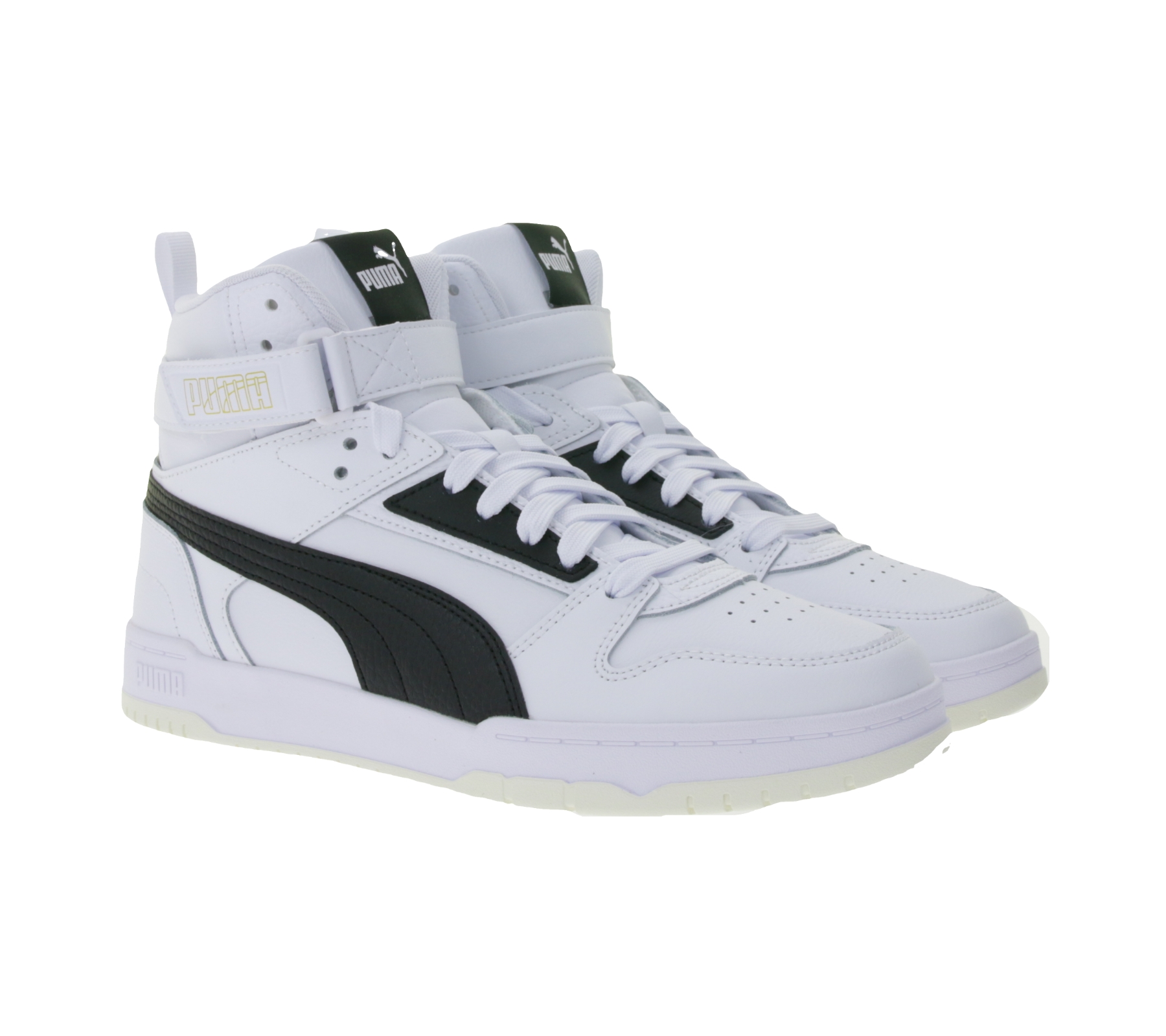 PUMA Rebound Game Herren Echtleder-Schuhe Damen Hi-Top Sneaker im Basketball Design mit Softfoam 385839 01 Weiß/Schwarz von PUMA