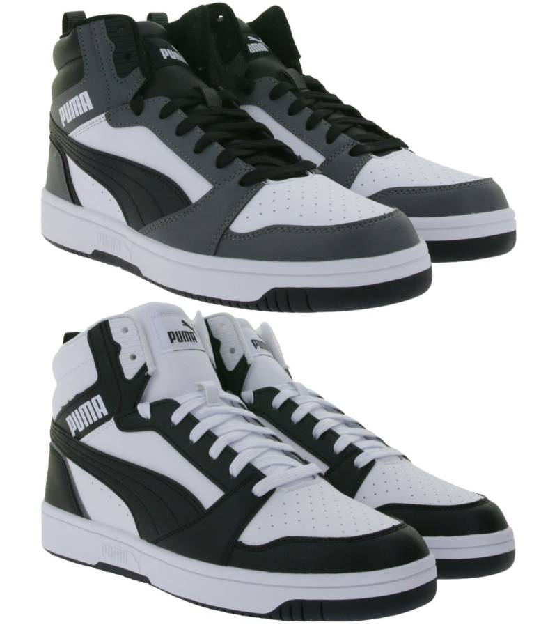 PUMA Rebound V6 High-Top Sneaker nachhaltige Damen und Herren Turnschuhe mit Softfoam+ Basketball 392326 in Schwarz/Weiß oder Grau/Weiß von PUMA