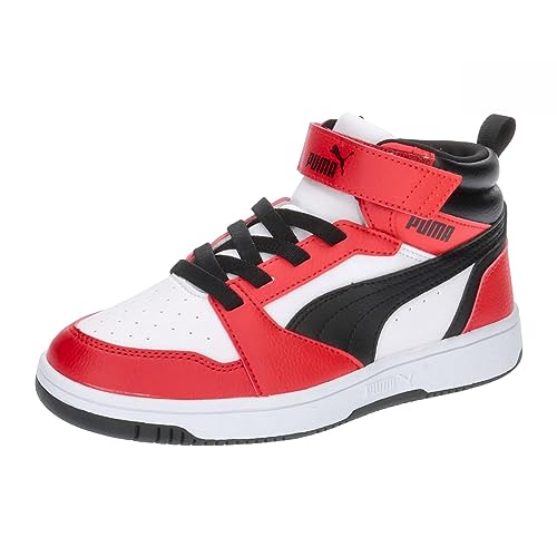 PUMA Unisex Kinder Rebound V6 Mid Ac+ Ps Sneaker, Puma White Puma Black for All Time Red, 34 EU von PUMA