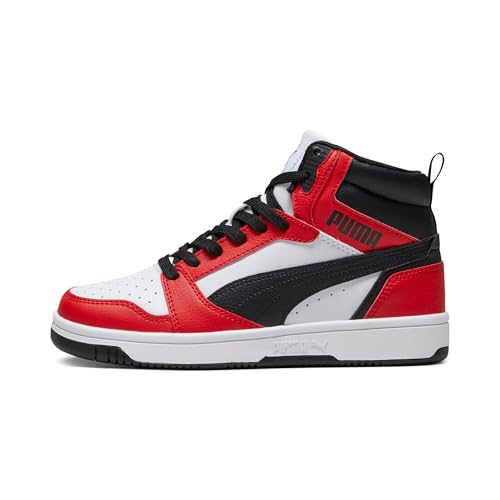 PUMA Unisex Kinder Rebound V6 Mid Jr Turnschuhe, Puma White Puma Black For All Time Red, 35.5 EU von PUMA